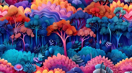 Colorful Papercut Forest Scene