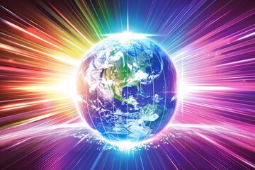 Illustration of a luminous globe with radiant lines, symbolizing the interconnectedness of modern society