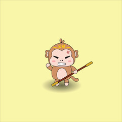 cute monkey king vector design illustration line art. Suitable for t-shirt, sticker, mascot, mug, etc. Eps 10