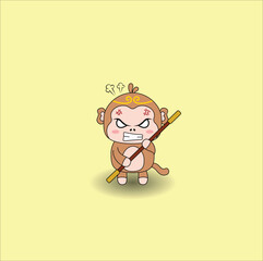 cute monkey king vector design illustration line art. Suitable for t-shirt, sticker, mascot, mug, etc. Eps 10