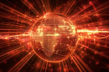 Obraz premium Artistic rendering of a brilliant globe with glowing lines, signifying global networking and communication