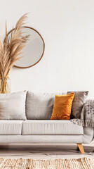 Apartments interiors composition with rustic elements, natural window lighting an copy space. Premium Real Estate interior design image.