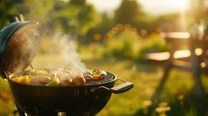 A barbecue grill with burgers cooking over an open flame