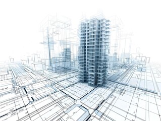 Fototapeta premium Futuristic Architectural Blueprint of a Minimalist High Rise Tower Building