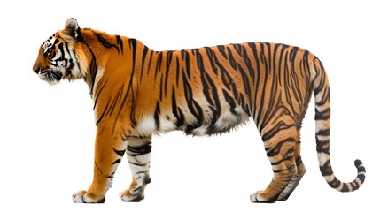 Fototapeta premium Side view, profile of a tiger standing, isolated on white. 