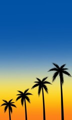 Sunset sky and coconut tree silhouette at the beach. Palm tree silhouette. The evening on the beach Summer orange sky and coconut tree shadow. Rainforest 