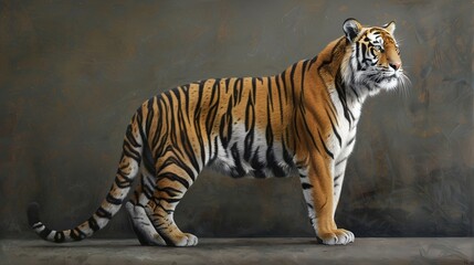 Obraz premium Side view, profile of a tiger standing, isolated on white. 