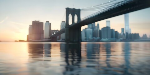 Fototapeta premium Brooklyn Bridge and Vibrant Manhattan Skyline in Slow Motion at Dusk. Concept Cityscape, Slow Motion, Brooklyn Bridge, Manhattan Skyline, Dusk