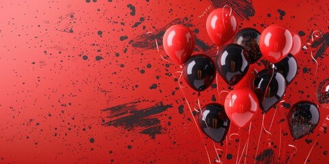 Red and Black Balloons on Red Background
