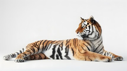 Naklejka premium Side view, profile of a tiger standing, isolated on white. 