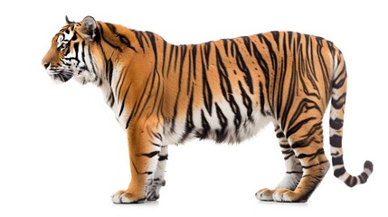 Obraz premium Side view, profile of a tiger standing, isolated on white. 