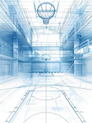 Obraz premium Minimal Blueprint Diagram of Structural Basketball Court Components