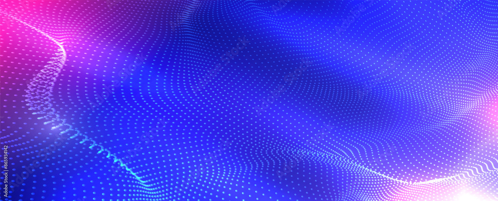 Wall mural abstract futuristic digital waving 3d particle technology background. moving dots particles, hi-tech