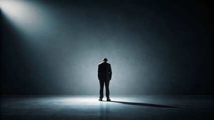 Obraz premium Black silhouette of a man walking through a light