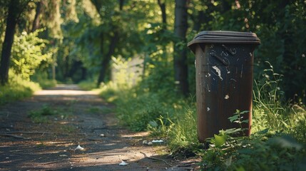 Fototapeta premium Garbage bin outdoors on the path
