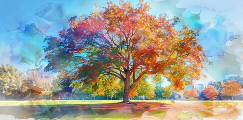 Naklejka premium Autumn Tree Watercolor Illustration