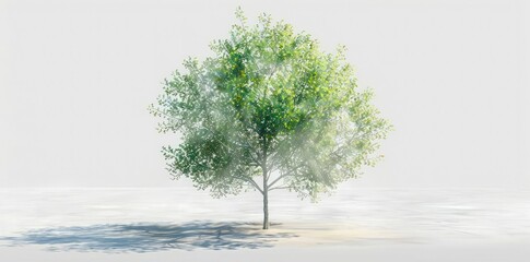 Green Tree in Foggy Sunlight 3D Illustration