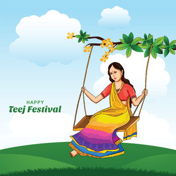 Happy hariyali teej indian festival card illustration background