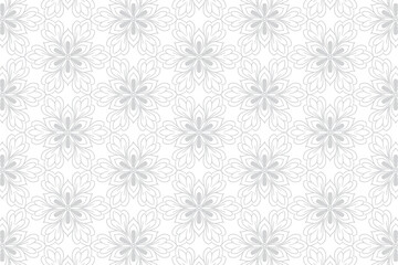 Hand drawn silver floral pattern on white background
