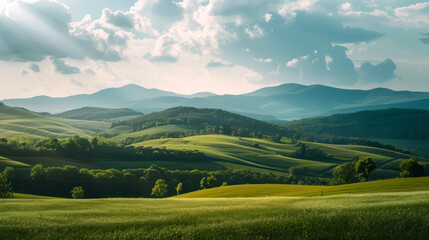Obraz premium landscape beautiful hill on sunny day on the summer
