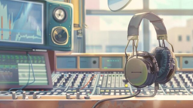 recording studio interior, anime style