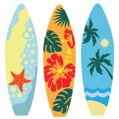 Surfboard  with tropical pattern vector cartoon illustration