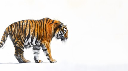 Obraz premium Side view, profile of a tiger standing, isolated on white. 