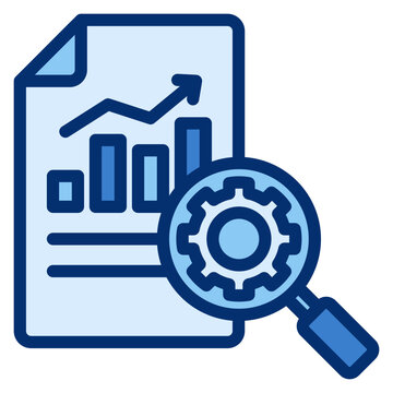 blue data analysis report with magnifying glass clip art preview