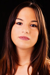 Obraz premium Portrait Young Attractive Caucasian Woman On Dark Background