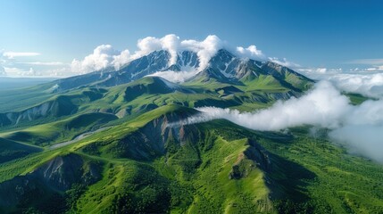 Obraz premium Aerial panorama of the scenic Valley of Geysers in Kamchatka