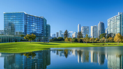 Fototapeta premium Skyscrapers in the afternoon with blue sky