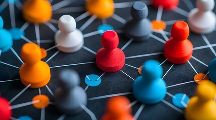 Interconnected Figures in Swiss Modernist Graphic Design with High Contrast Color Scheme