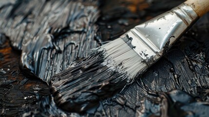 A brush is being used to paint with white paint on a charred brush surface