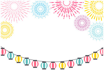 おしゃれな夏祭りの花火フレーム背景16