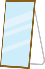 Isolated vector cartoon design with floor mirror stand. bedroom interior set fashion beauty furniture room floor large mirror stand illustration