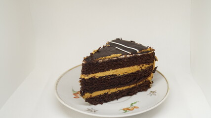 piece of cake with chocolate on the plate	