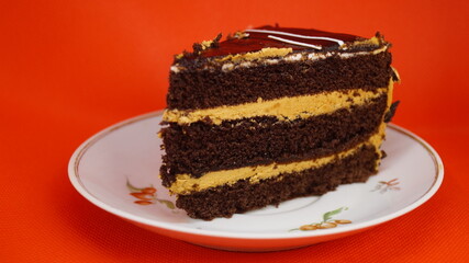 piece of cake with chocolateon a plate
