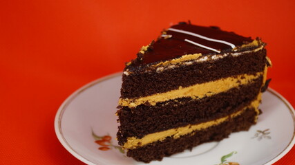 piece of cake with chocolateon a plate