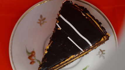 piece of cake with chocolateon a plate