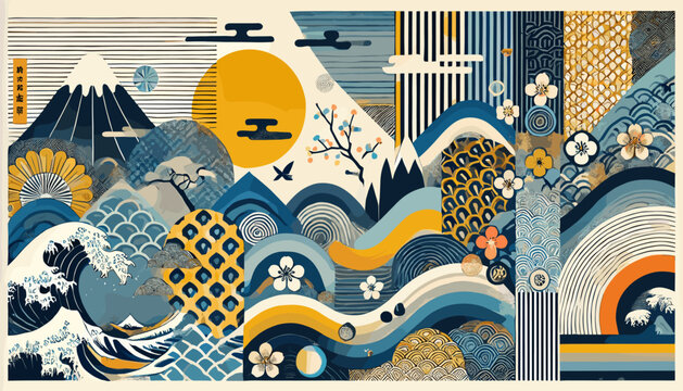 Concept of Japanese Ukiyo-e imagery. Vector illustration.
