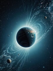 Naklejka premium Planet in a Cosmic Ring.