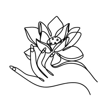 recommend clip art: Hand holding lotus flower one line art drawing 