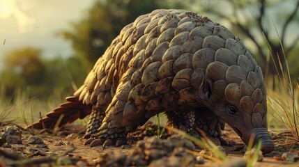 Obraz premium A Pangolin searches for insects in the African savanna
