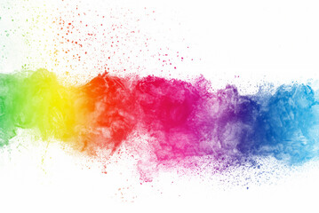 Vibrant Powder Explosion, Abstract Pastel Dust Particles on White Background