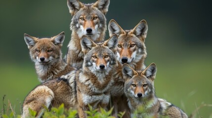 Obraz premium A family of coyotes that faithfully protect their territory
