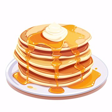 recommend clip art: Stack of pancakes with butter and syrup on a white plate.
