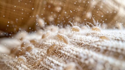 Detailed view of dust mites on a recliner, living room allergens, indoor air quality