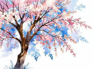Fototapeta premium abstract watercolor flowering tree. Watercolor painting, the color pink. sky background