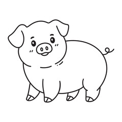 Line art of pig cartoon vector. Animal coloring book.