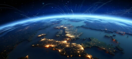 Fototapeta premium Blockchain and Earth: 3D Space Illustration of Global Networks